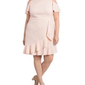 London Times Blush Asymmetrical Ruffle Dress